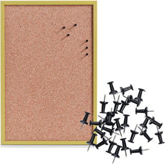 Zeller Prikbord incl. 25x punaises zwart - 40 x 60 cm - groen - kurk