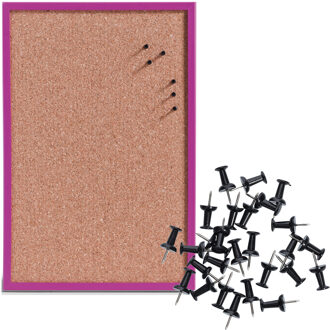 Zeller Prikbord incl. 25x punaises zwart - 40 x 60 cm - paars - kurk