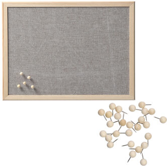 Zeller Prikbord incl. 30x punaises - textiel - 30 x 40 cm - lichtgrijs - hout
