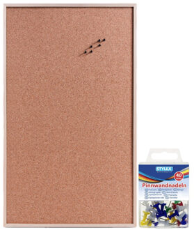 Zeller Prikbord - Kurk - 60 x 100 cm - 40 gekleurde punaises - houten omlijsting - kantoor en thuis