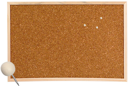 Zeller Prikbord van kurk - 60 x 45 cm - inclusief 25x houten bol punaises - memobord - thuis - kantoor