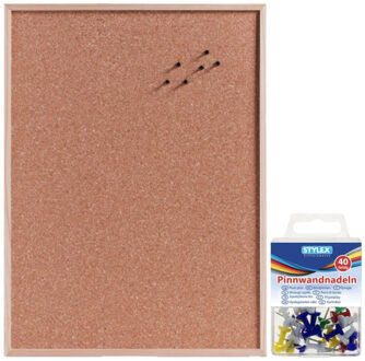 Zeller Prikbord van kurk 60 x 80 cm met 40 gekleurde punaises