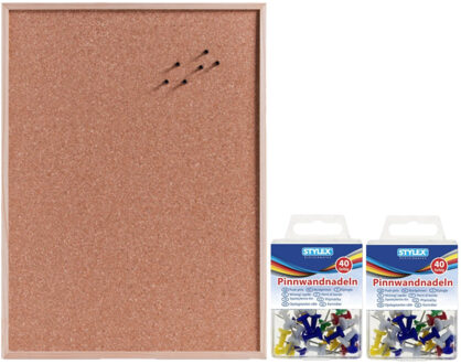 Zeller Prikbord van kurk 60 x 80 cm met 80 gekleurde punaises