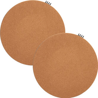 Zeller prikbord/wandbord rond - 2x - incl. punaises - 44 cm - kurk