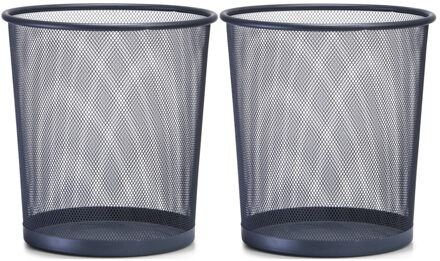 Zeller Prullenmand - 2x - antraciet - 26 x 28 cm - draadstaal - afvalemmer - vuilnisbak