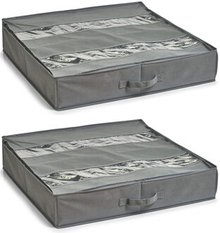 Zeller Schoenen opberger - 2x - voor onder bed - 6 vakken - grijs - 60 x 60 x 13 cm