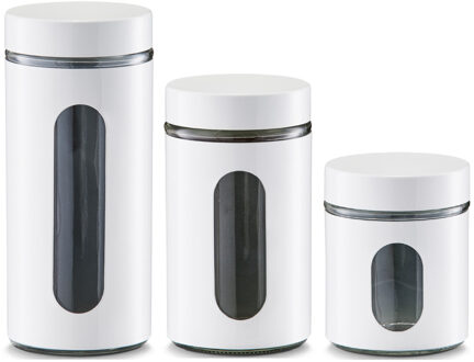 Zeller Set 3x keuken voedsel opslag voorraadpotten ivoor wit in 3 formaten