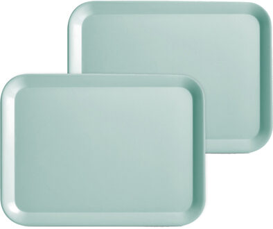 Zeller Set van 2x stuks aqua blauwe dienbladen rechthoek melamine 44 x 32 cm - Keukenbenodigdheden - Dranken serveren