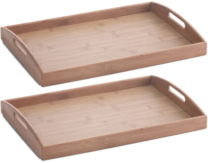 Zeller Set van 2x stuks bruine dienbladen rechthoek bamboe hout 44 x 30 cm - Keukenbenodigdheden - Dranken serveren