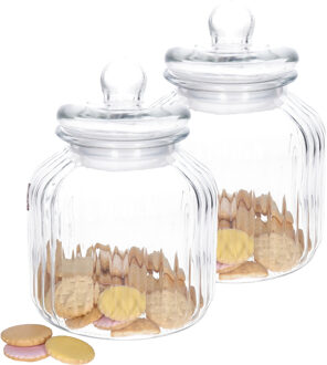 Zeller Set van 2x stuks glazen voorraadpotten/koekjespotten rond met deksel 2800 ml - Voorraadpot Transparant