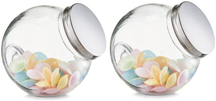 Zeller Set van 2x stuks glazen voorraadpotten/snoeppotten met zilveren deksel 2900 ml - Voorraadpot Transparant