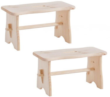 Zeller Set van 2x stuks houten voetenbankjes/krukjes 39 x 19 x 21 cm - Huishoudkrukjes Beige