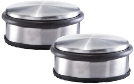 Zeller Set van 2x stuks Rvs deurstoppers rond 10 x 4,5 cm - Deurstoppers 1,15 kg Zilverkleurig