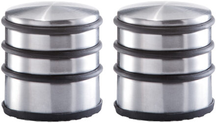 Zeller Set van 2x stuks RVS deurstoppers rond 6,5 x 7 cm