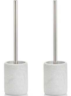 Zeller Set van 2x stuks toiletborstels met grijze gestreepte houder polyresin 36 cm - Toiletborstels