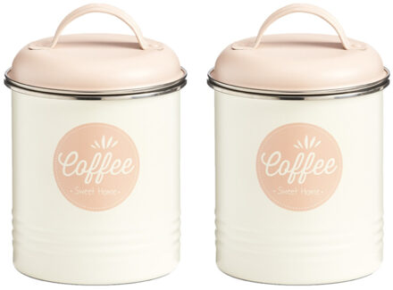 Zeller Set van 2x stuks wit/roze koffie vershoudblik 11 x 16 cm 2 liter - Voorraadblikken Multikleur