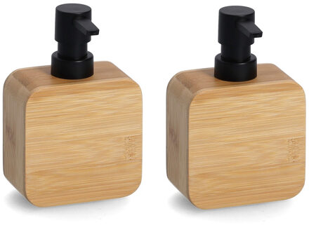 Zeller Set van 2x Zeeppompje/dispenser bamboe hout 10 x 15 cm - luxe kwaliteit - Zeeppompjes Bruin