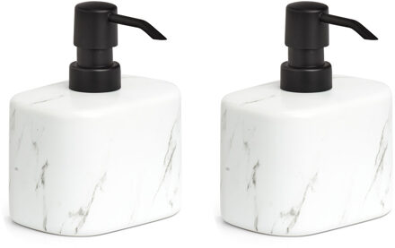 Zeller Set van 2x Zeeppompje/dispenser keramiek - wit marmer look - 8 x 13 cm - Zeeppompjes Multikleur