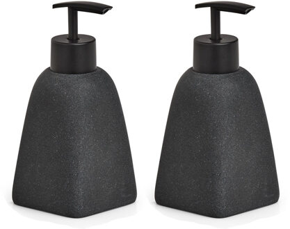 Zeller Set van 2x zeeppompje/dispenser kunststeen - antraciet grijs - 7 x 15 cm