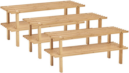 Zeller Set van 3x stuks zeller schoenenrek - bamboe - 2-laags - 70 x 26 x 30 cm
