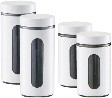 Zeller Set van 4x keuken voedsel opslag voorraadpotten ivoor wit in 2 formaten