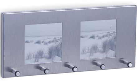 Zeller Sleutelrekje rechthoek zilver met foto vensters 29 cm - Sleutelkastjes Zilverkleurig