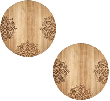 Zeller Snijplank - 2x - mandala print - hout - rond - 27 cm - serveerplank