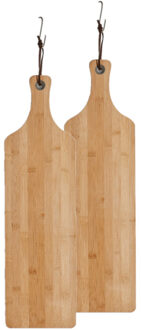 Zeller Snijplank/serveerplank met handvat - 2x stuks - bamboe hout - 57 x 16 cm