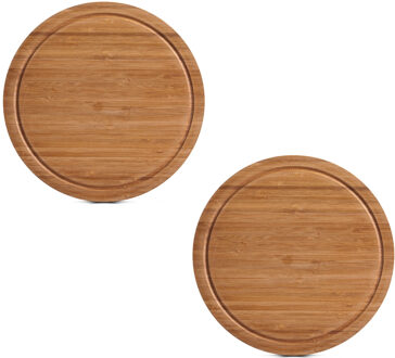 Zeller Snijplanken- 2x - rond - d30 cm - bamboe hout - met sapgroef - serveerplank - broodplank