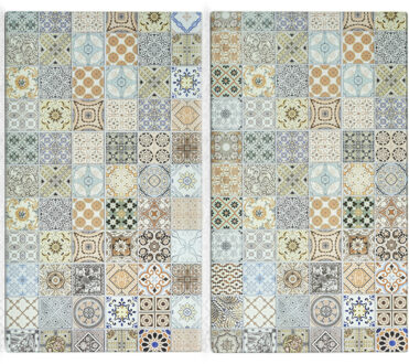 Zeller snijplanken - set van 2 - glas - met mozaiek print - 30 x 52 cm - Snijplanken/serveerplanken