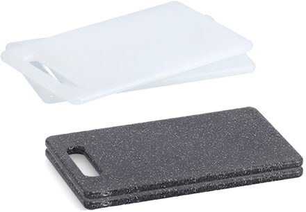 Zeller Snijplankenset 4-delig - kunststof - 25 x 15 cm - wit - antraciet grijs