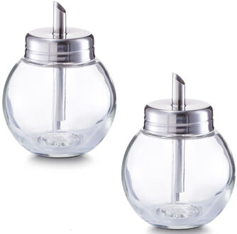 Zeller Suikerstrooier van glas/metaal - 2x - 240 ml - 12 cm - suikerpotje