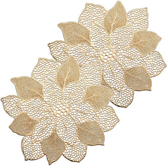 Zeller tafel placemats bloemen vorm - 8x - kunststof - 49 x 47 cm - goud
