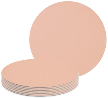 Zeller Tafel Placemats lederlook - 8x - zalm roze - rond - D38 cm - tafel dekken - onderleggers