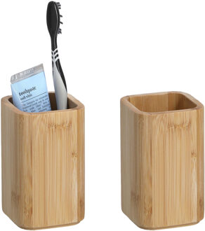 Zeller Tandenborstelhouder - 2x - bamboe hout - 7 x 11 cm