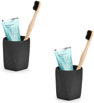 Zeller Tandenborstelhouder - 2x - kunststeen - antraciet grijs - 8 x 9 cm