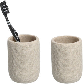 Zeller Tandenborstelhouder - 2x - kunststeen - beige - 7 x 10 cm