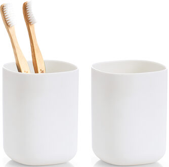 Zeller Tandenborstelhouder - 2x - kunststof - wit - D7 x H10 cm - modern design