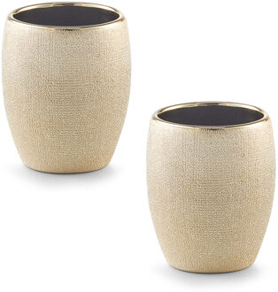 Zeller Tandenborstelhouder/badkamer beker - 2x - keramiek - goud glitter - D8 x H10 cm
