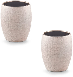 Zeller Tandenborstelhouder/badkamer beker - 2x - keramiek - rose goud glitter - D8 x H10 cm