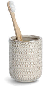 Zeller Tandenborstelhouder - keramiek - beige - D8 x H10 cm - structure