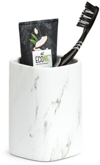 Zeller Tandenborstelhouder - keramiek - wit marmerlook - 7,5 x 11 cm