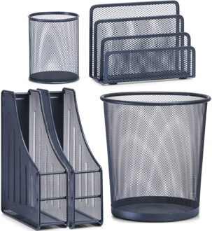 Zeller Thuis kantoor bureau inrichting - complete set 5-delig - metaal - antraciet - accessoires