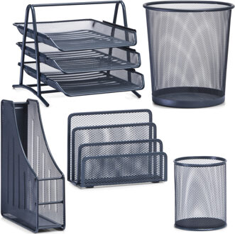 Zeller Thuis kantoor luxe bureau inrichting - complete set - 5-delig - metaal - antraciet kleur