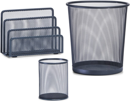 Zeller Thuis kantoor luxe bureau inrichting set 3-delig metaal antraciet-kleurig