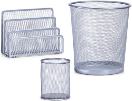 Zeller Thuis kantoor luxe bureau inrichting set 3-delig metaal zilver-kleurig