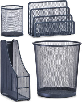 Zeller Thuis kantoor luxe bureau inrichting set 4-delig metaal antraciet-kleurig