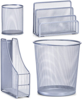 Zeller Thuis kantoor luxe bureau inrichting set 4-delig metaal zilver-kleurig