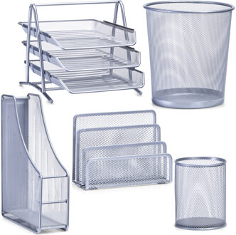 Zeller Thuis kantoor luxe bureau inrichting set 5-delig metaal zilver-kleurig