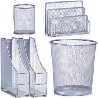 Zeller Thuis kantoor luxe bureau inrichting set 5-delig metaal zilver-kleurig